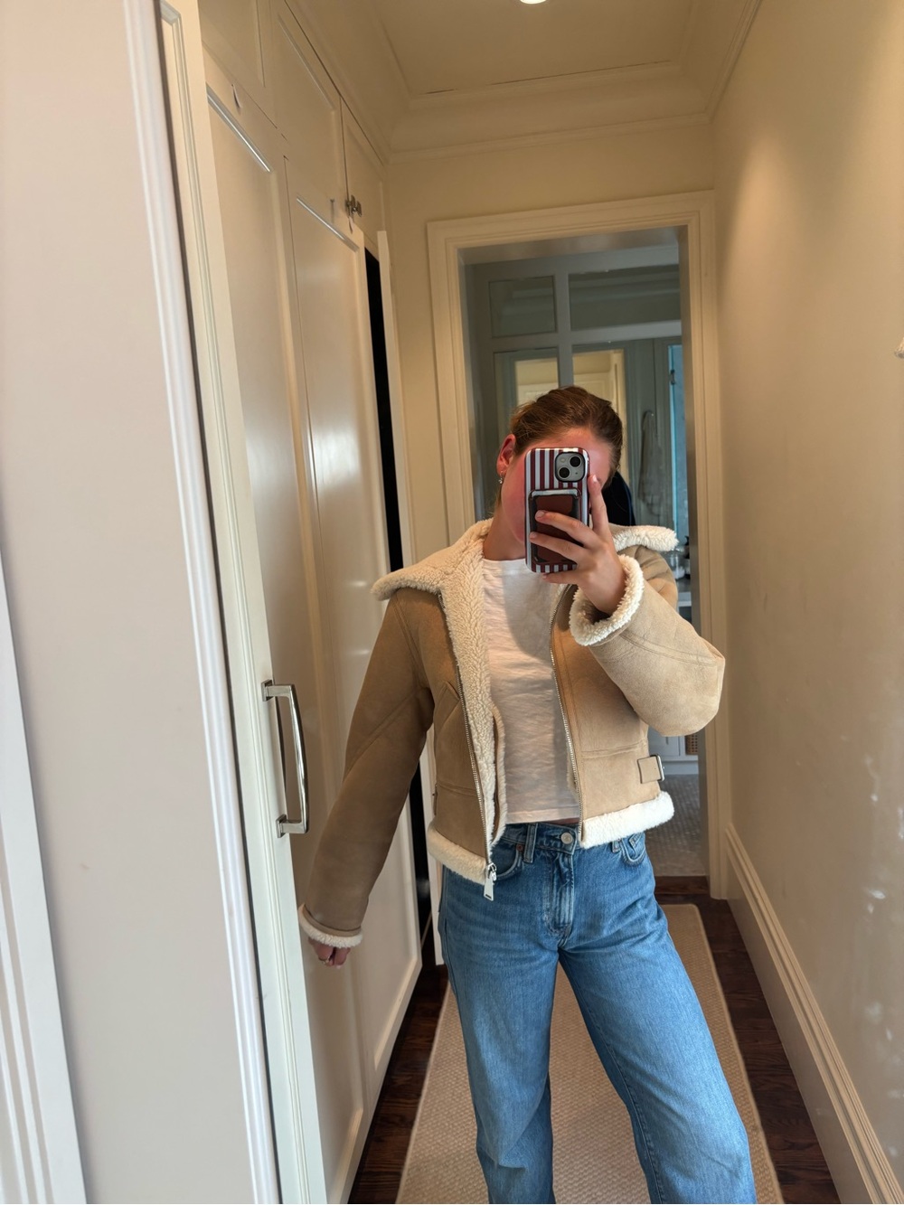 Mango Cropped Beige Teddy Shearling Jacket
